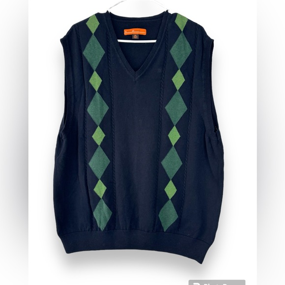SETTE PONTI Mens Sweater Vest Knit XXL Big&Tall Navy Argyle Cable Pullover - Picture 1 of 13